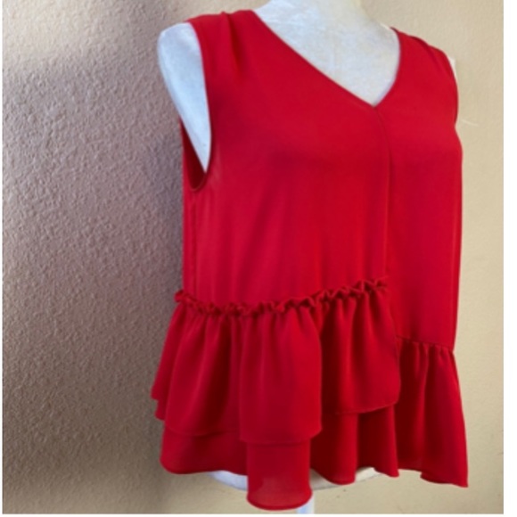 Red Halogen Ruffle Top Size Medium - Picture 3 of 9
